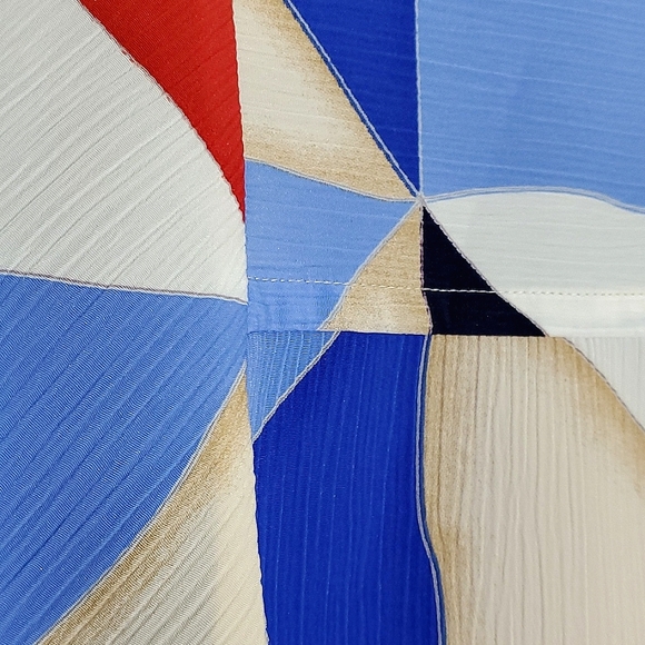 Allison Daley Blue/Red/White/Cream Lightweight Abstract Button-Up Blouse - Sz 16 - Picture 12 of 13